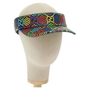 GUCCI GG Psychedelic Sun Visor Hat Multicolor Silver Auth 142391